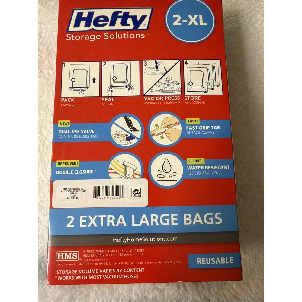 Hefty Storage Solutions Shrink-Pak Bags 2 Pack XLARGE NIB XL New Sealed